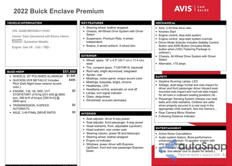 2022 Buick Enclave Premium from USA, damaged, VIN 5GAEVBKW0NJ119349